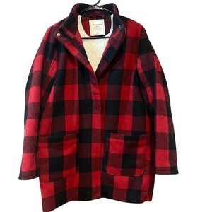 Abercrombie & Fitch Red Black Plaid Sherpa Lined wool blend Coat Jacket sz M vtg